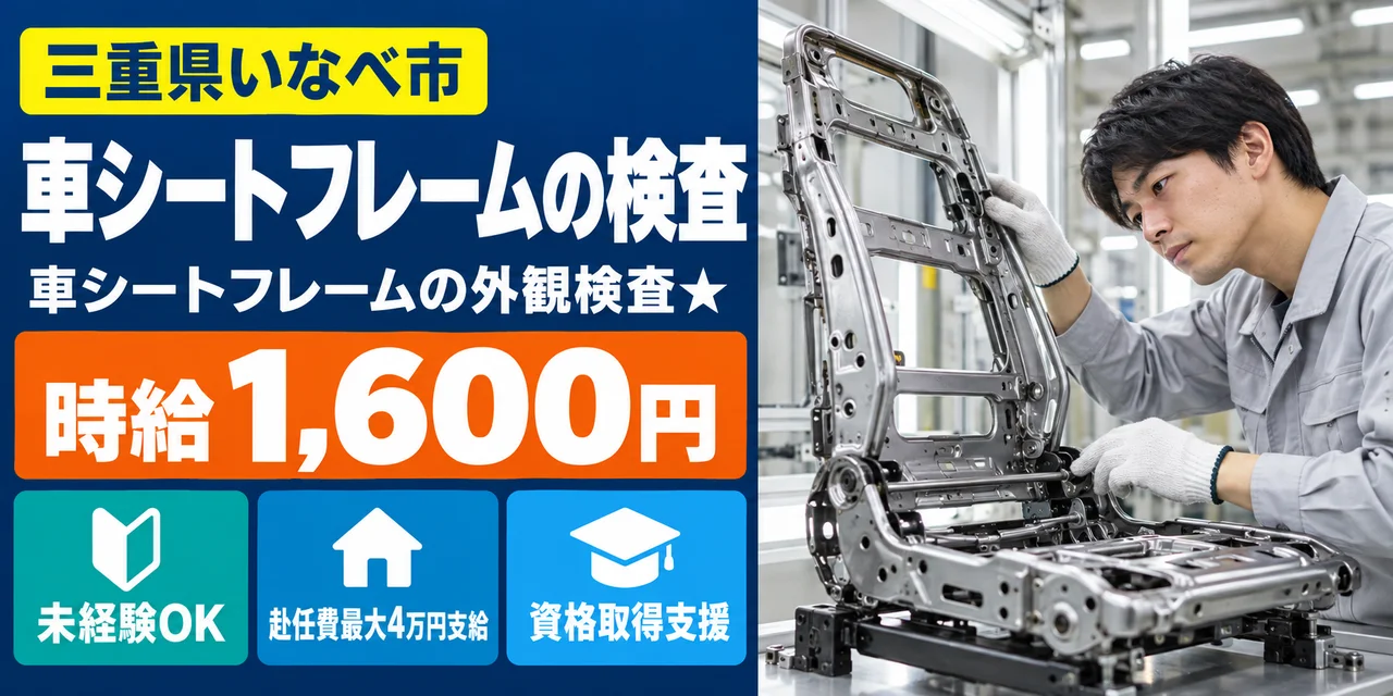 【検査】いなべ市｜車シートフレーム製造｜時給1,600円・寮あり・土日休み