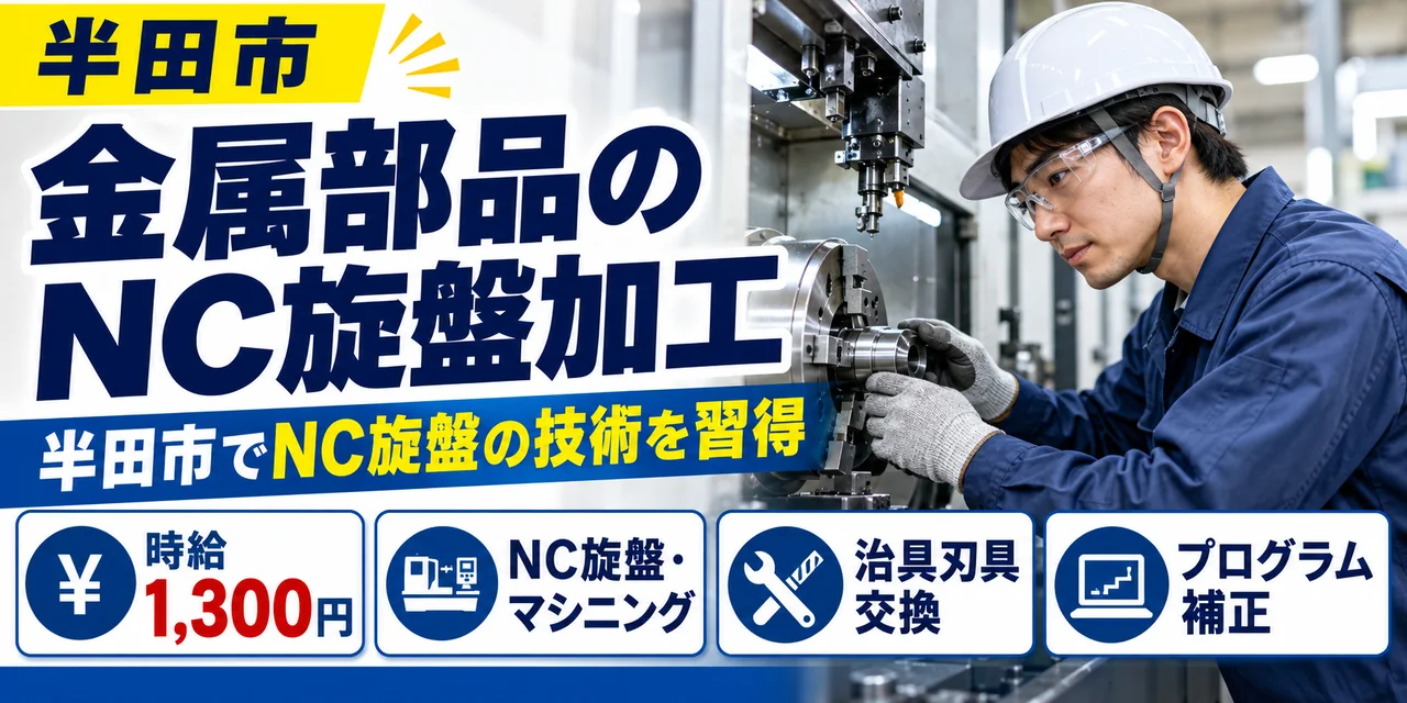 【NC旋盤加工】半田市｜金属部品の製造（プログラム補正あり）｜時給1,300円・寮あり・土日休み