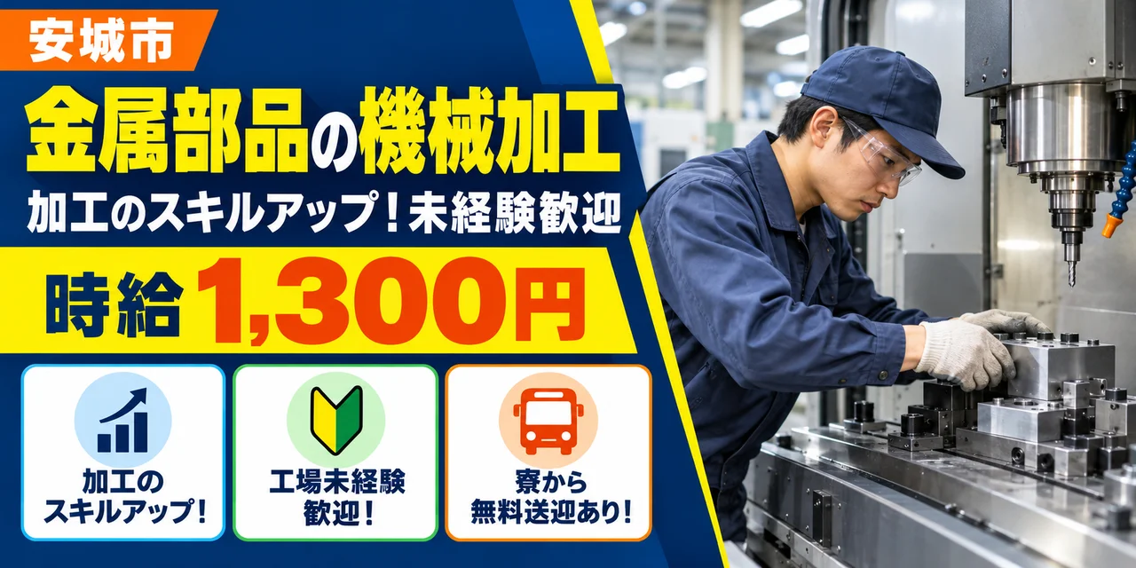 【機械加工】安城市｜金属部品の製造｜時給1,300円・寮あり・日払いOK