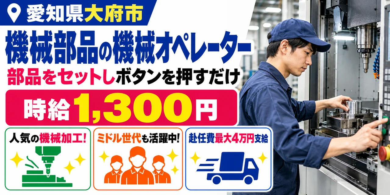 【機械オペレーター】大府市｜機械部品の加工・測定｜時給1,300円・寮あり・日払いOK