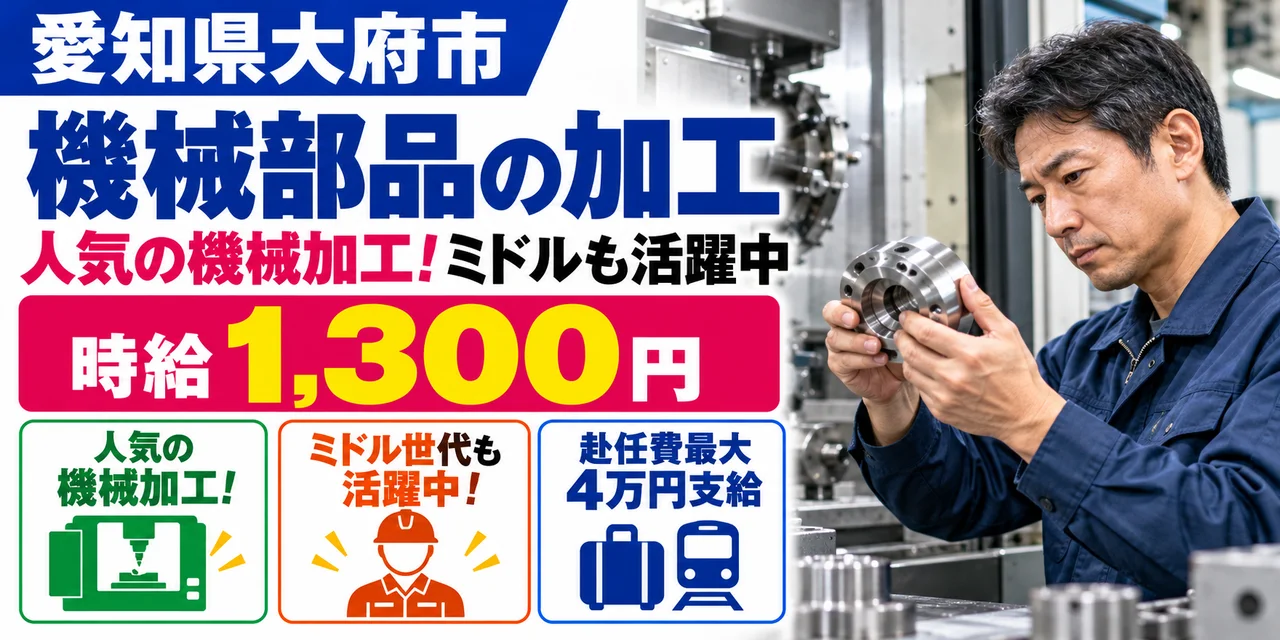 【加工】大府市｜機械部品の加工・測定｜時給1,300円・寮あり・日払いOK