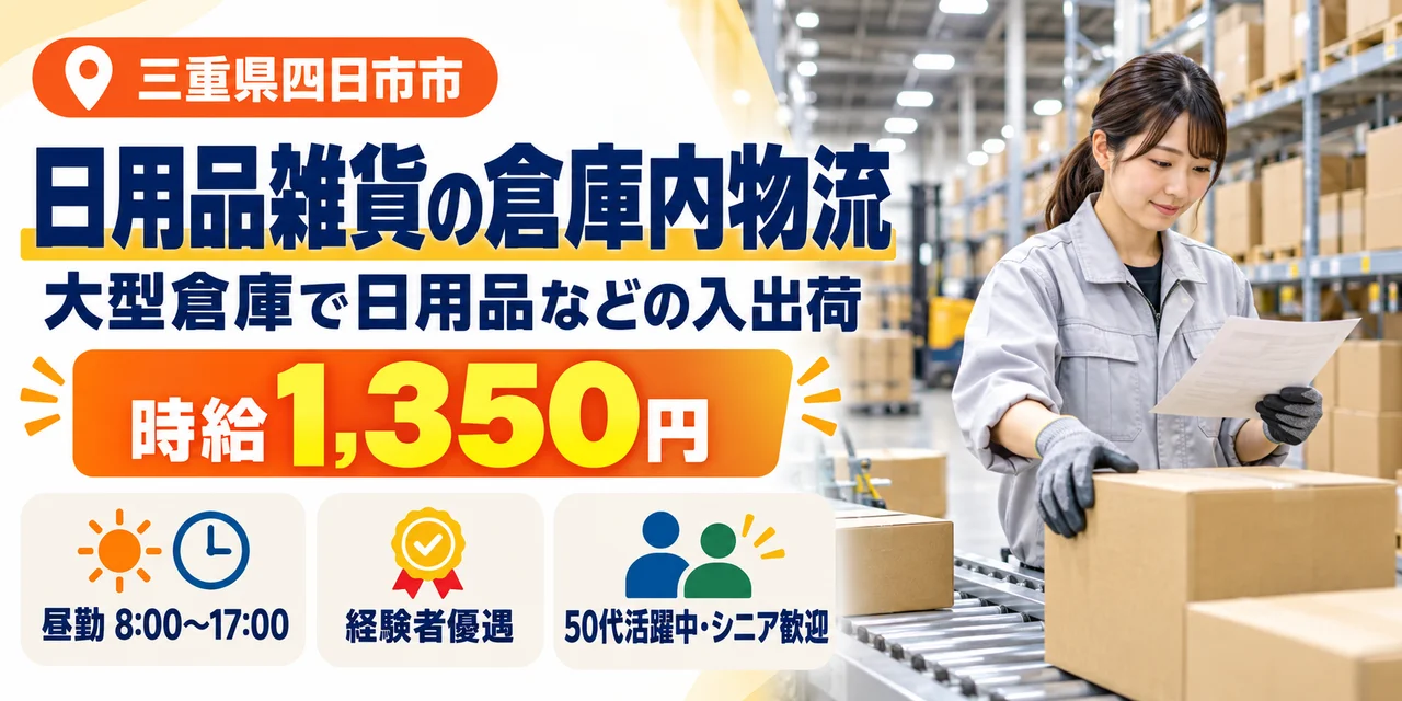 【物流】四日市市｜株式会社光和｜日用品雑貨・ドッグフードの入出荷｜時給1,300円・寮あり・日勤のみ