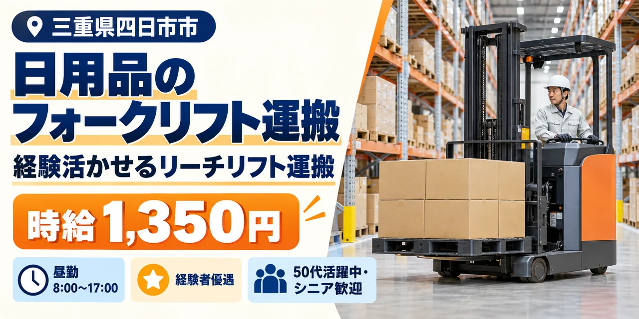 【フォークリフト】四日市市｜株式会社光和｜日用品雑貨・ドッグフードの入出荷｜時給1,300円・寮あり・日勤のみ