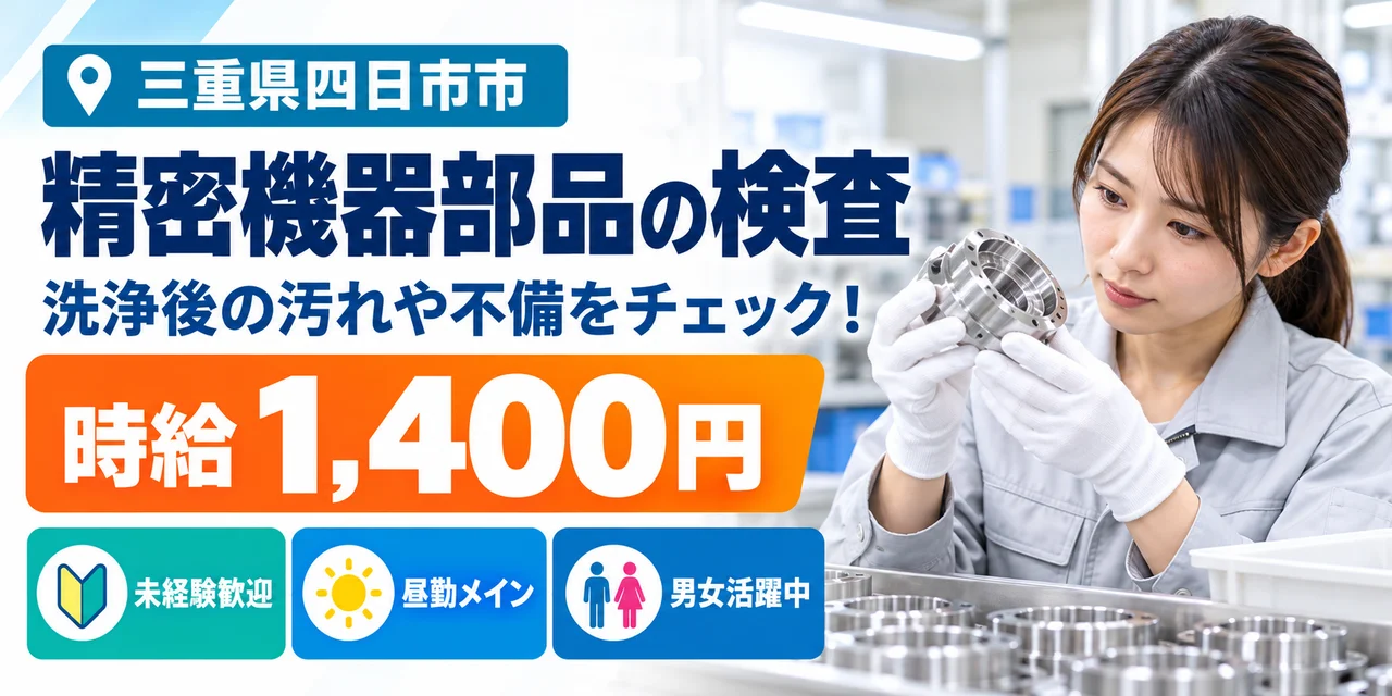 【検査】四日市市｜精密機器の洗浄作業｜時給1,300円・寮あり・日勤のみ