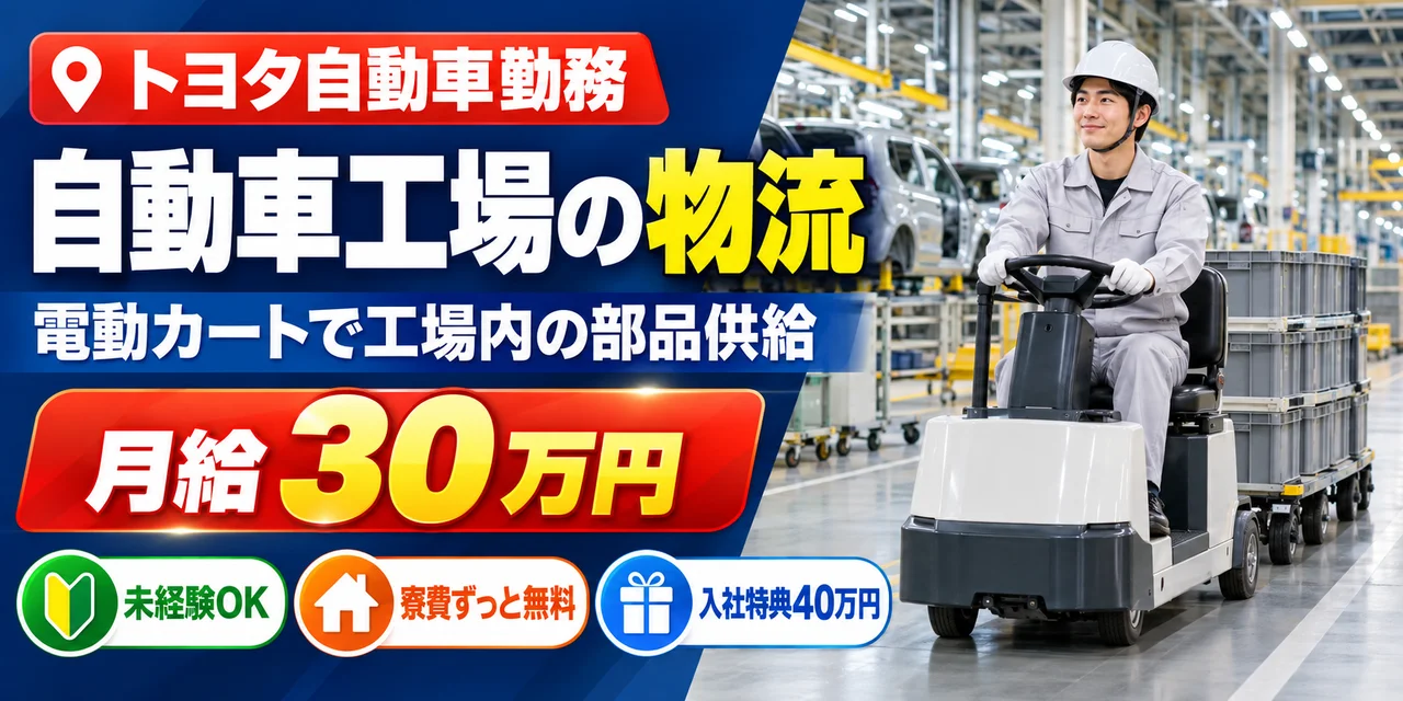 【物流】豊田市｜トヨタ自動車｜自動車の車体製造｜時給2,100円・正社員・寮費無料
