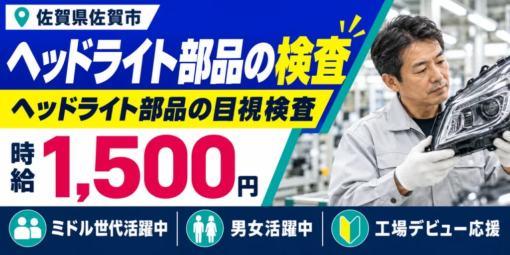 【検査】佐賀市｜ヘッドライト部品製造｜時給1,600円・寮あり・未経験OK
