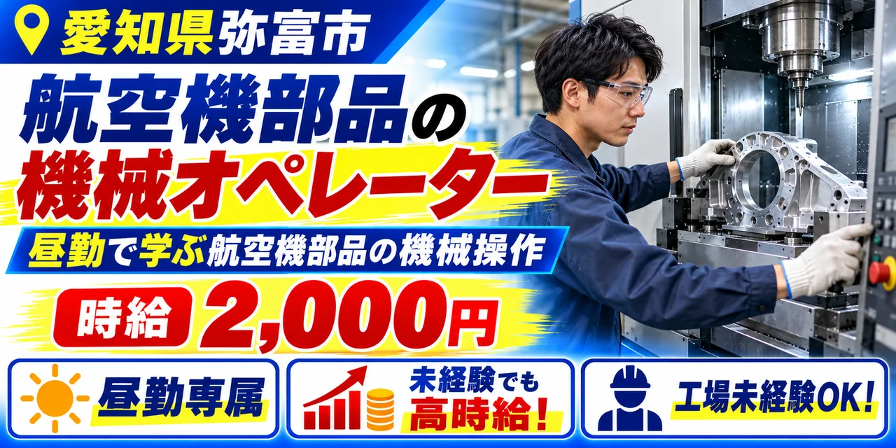 【機械オペレーター】弥富市｜航空機部品製造・穴あけ・板金｜時給2,000円・寮あり・日勤のみ
