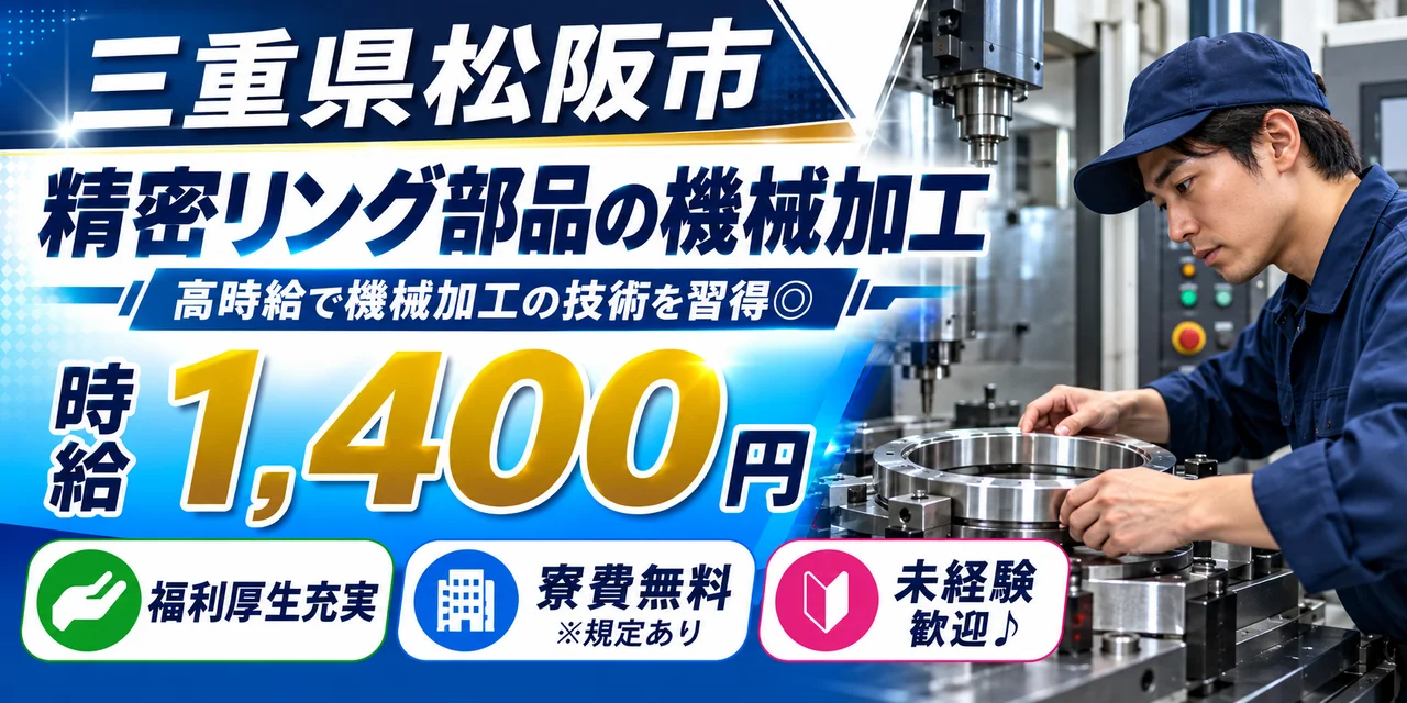 【機械加工】松阪市｜クロスローラーリング｜時給1,400円・寮費無料・高収入