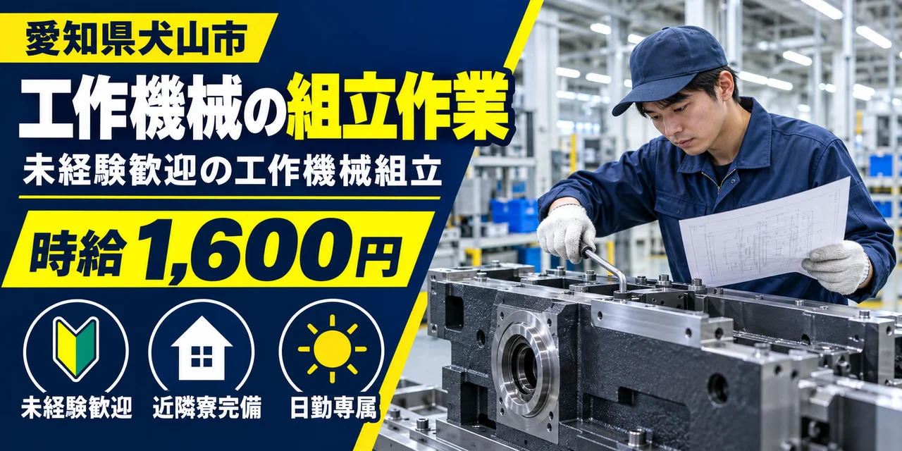 【組立】犬山市｜工作機械（旋盤）の製造｜時給1,600円・寮あり・日勤のみ